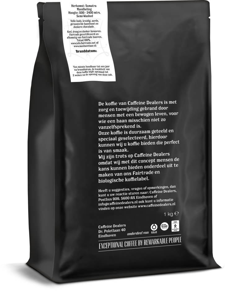 Caffeine Dealers Premium Roast 3d 1kg Achterzijde